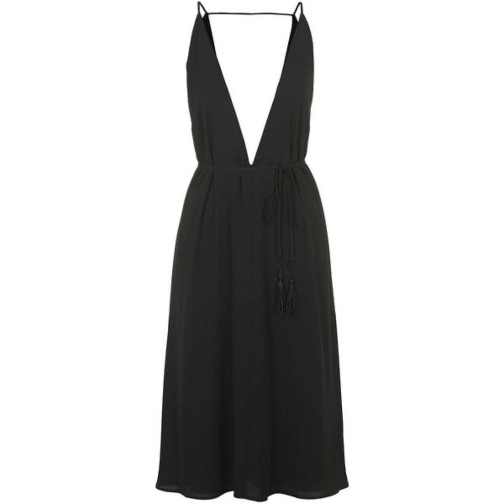 Topshop Black Plunge Neck Midi Dress